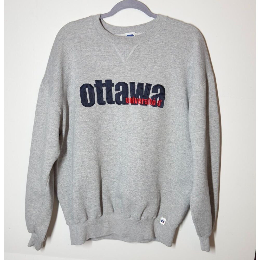 Vtg Russell Ottawa University Sweatshirt Mens‎ XL Gray Embroidered Made USA READ